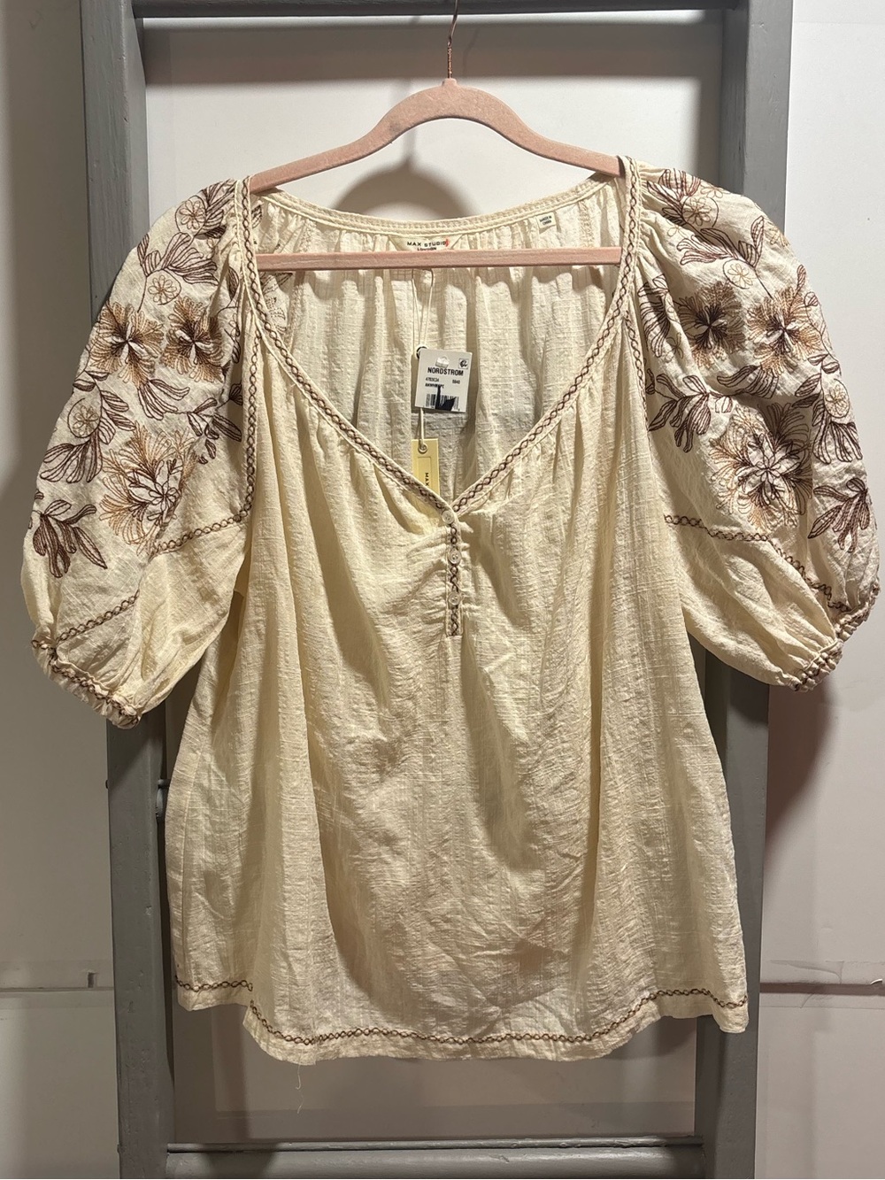 Max Studio M Embroidered Puff-Sleeve Blouse, peasant, cottagecore, hippie, boho